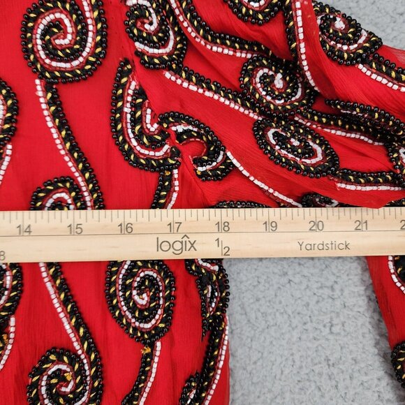 Vintage Stenay Beaded 100% Silk Jacket Mardi Gras Red Black Size PL - Picture 8 of 16